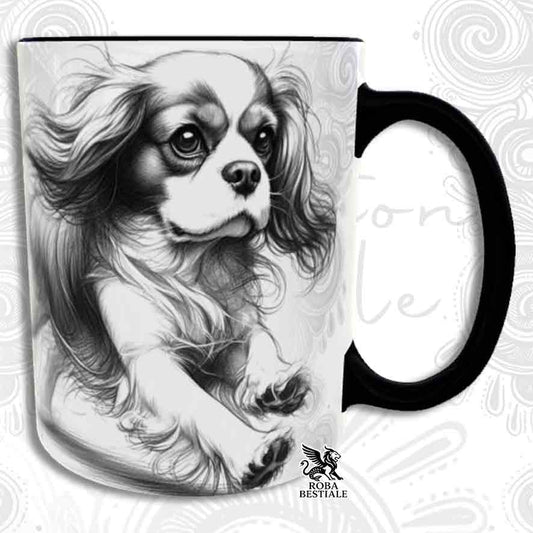 Tazza ACTION DOODLE - CAVALIER KING CHARLES SPANIEL Blenheim - In Ceramica, con manico e interno colorato - 330 mlml
