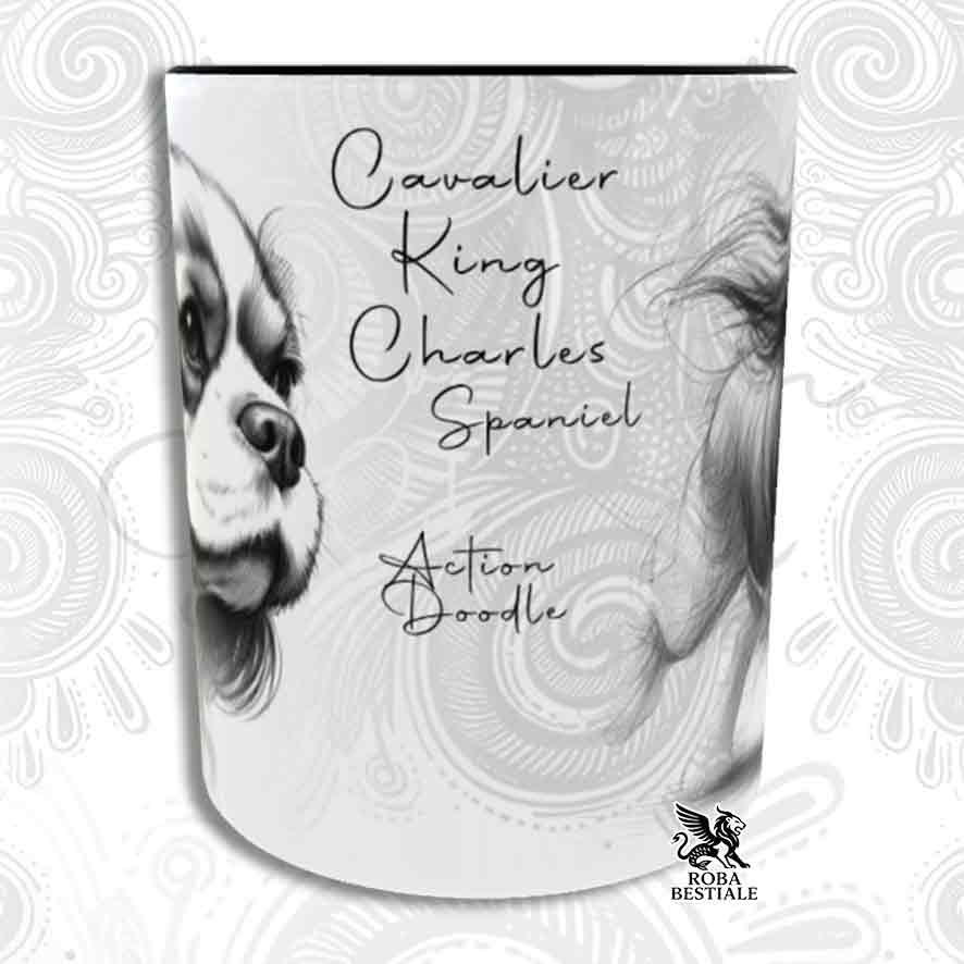 Tazza ACTION DOODLE - CAVALIER KING CHARLES SPANIEL Blenheim - In Ceramica, con manico e interno colorato - 330 mlml