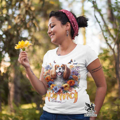 T-Shirt SPRING LOVE - CAVALIER KING CHARLES SPANIEL Blenheim - Bianca o Beige, da Uomo o da Donna - dalla XS alla 5XL