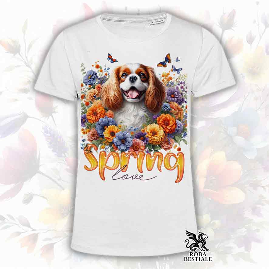 T-Shirt SPRING LOVE - CAVALIER KING CHARLES SPANIEL Blenheim - Bianca o Beige, da Uomo o da Donna - dalla XS alla 5XL