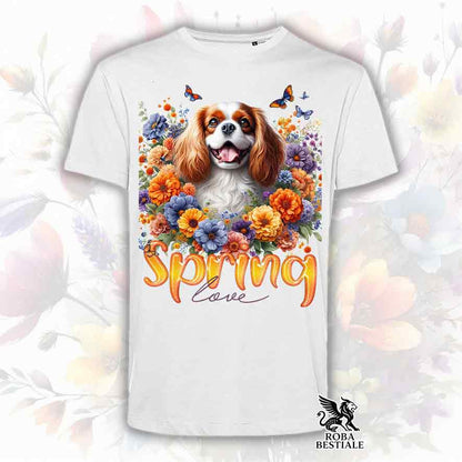 T-Shirt SPRING LOVE - CAVALIER KING CHARLES SPANIEL Blenheim - Bianca o Beige, da Uomo o da Donna - dalla XS alla 5XL