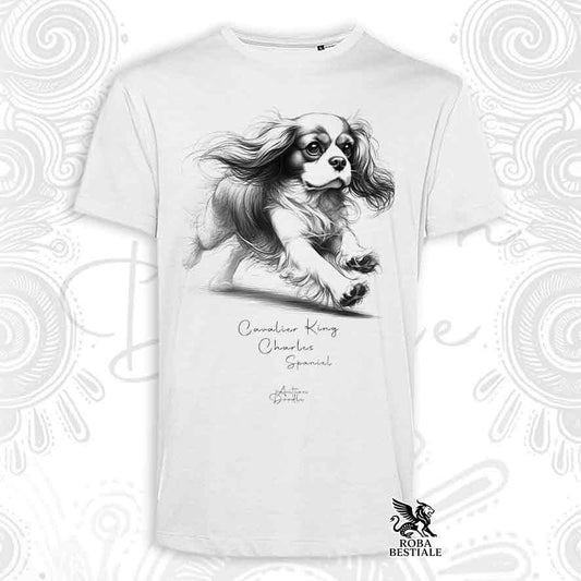 T-Shirt ACTION DOODLE - CAVALIER KING CHARLES SPANIEL Blenheim - Bianca o Beige, da Uomo o da Donna - dalla XS alla 5XL