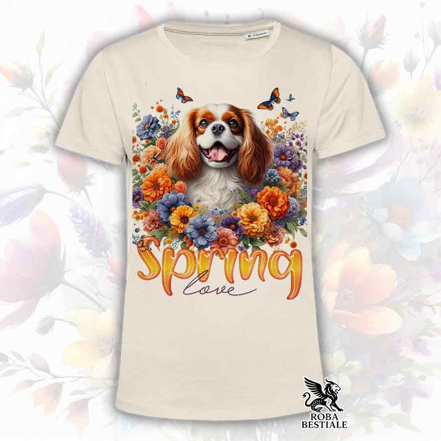 T-Shirt SPRING LOVE - CAVALIER KING CHARLES SPANIEL Blenheim - Bianca o Beige, da Uomo o da Donna - dalla XS alla 5XL
