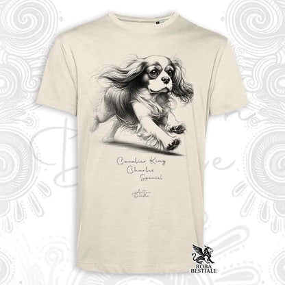 T-Shirt ACTION DOODLE - CAVALIER KING CHARLES SPANIEL Blenheim - Blanche ou Beige, Homme ou Femme - du XS au 5XL