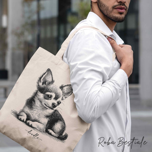 Shopper DOODLE Elegance - CHIHUAHUA a Pelo Corto - Diversi colori disponibili, 100% Cotone