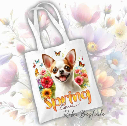 Tote Bag CHIHUAHUA a Pelo Corto Bianco e Arancio - Collezione Spring Love