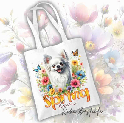 Tote Bag CHIHUAHUA a Pelo Lungo Bianco - Collezione Spring Love