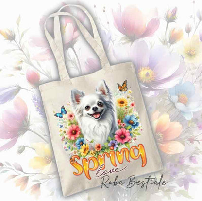 Tote Bag CHIHUAHUA a Pelo Lungo Bianco - Collezione Spring Love