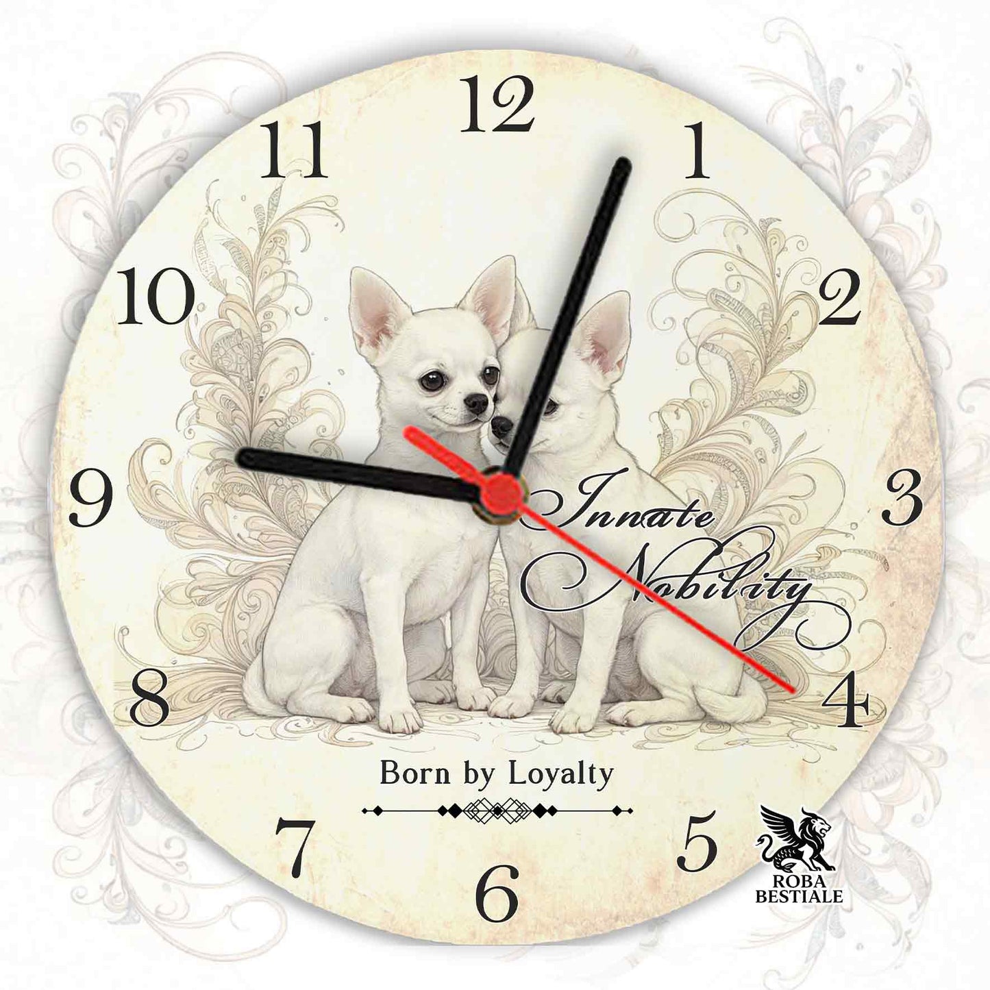 Orologio da Muro NOBILITY - CHIHUAHUA a Pelo Corto Bianco - in MDF - diametro 20 o 30 cm
