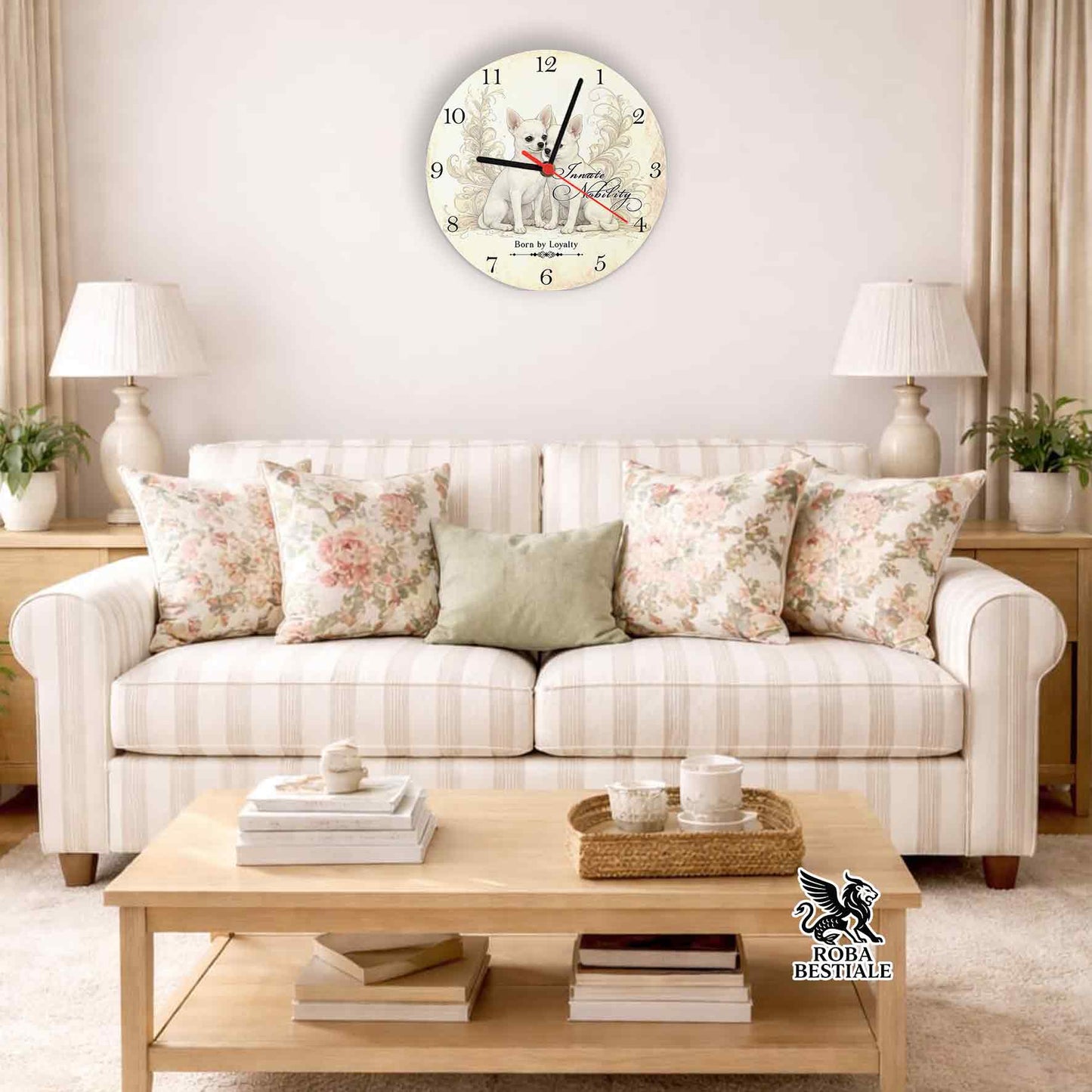 Orologio da Muro NOBILITY - CHIHUAHUA a Pelo Corto Bianco - in MDF - diametro 20 o 30 cm
