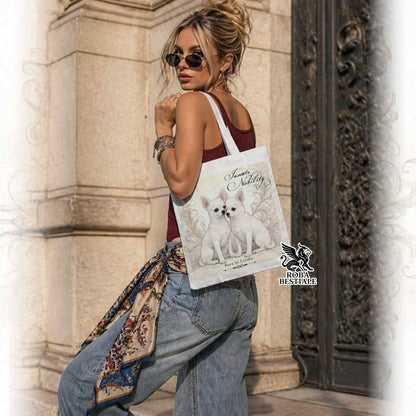 Tote Bag NOBILITY - CHIHUAHUA a Pelo Corto Bianco - 100% Cotone - Bianca o Beige