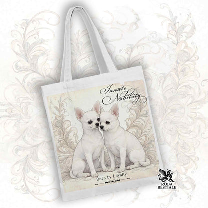 Tote Bag NOBILITY - CHIHUAHUA a Pelo Corto Bianco - 100% Cotone - Bianca o Beige