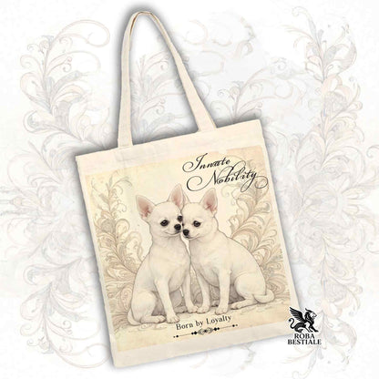 Tote Bag NOBILITY - CHIHUAHUA a Pelo Corto Bianco - 100% Cotone - Bianca o Beige