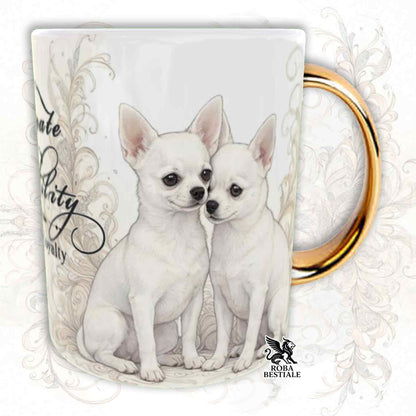 NOBILITY Mug - White Smooth-Haired CHIHUAHUA - GOLD Handle - 330 ml - Ceramic
