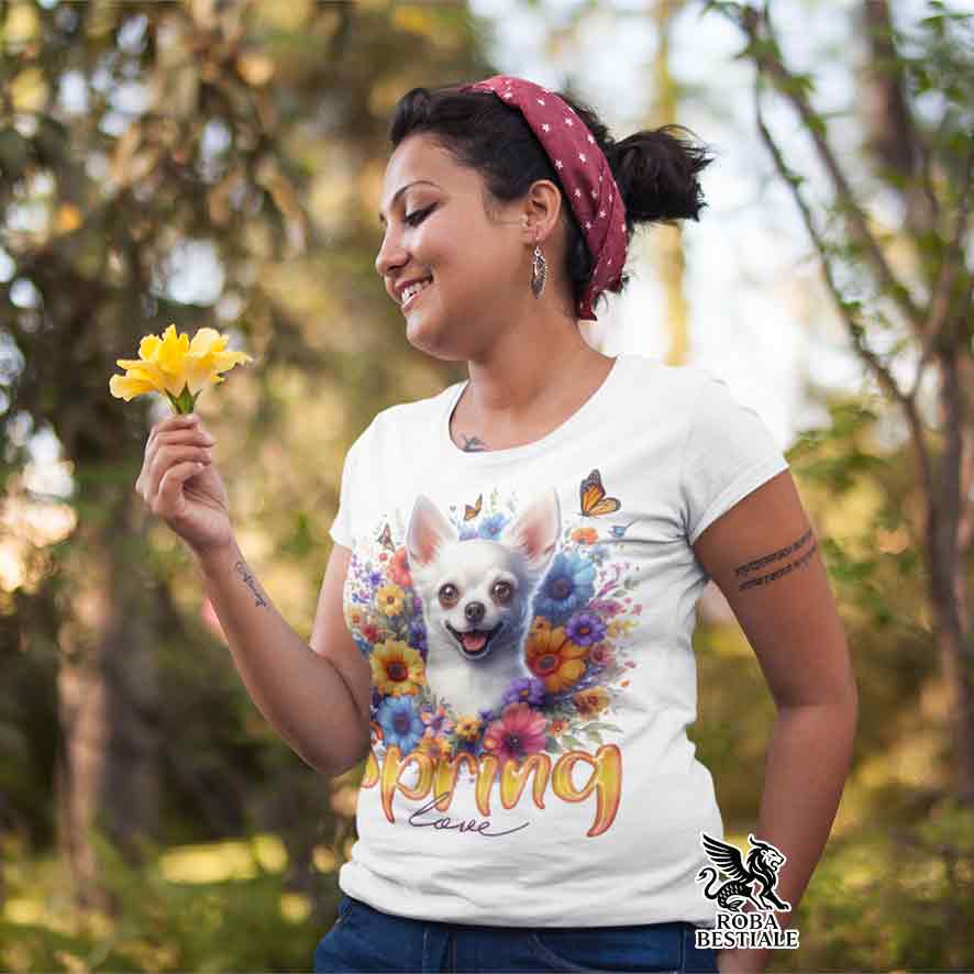 SPRING LOVE T-Shirt - White Short Haired CHIHUAHUA
