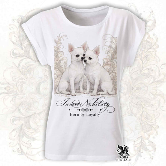 T-Shirt NOBILITY - CHIHUAHUA a Pelo Corto Bianco - Fashion Cut - Bianca, da Donna - dalla XS alla 5XL