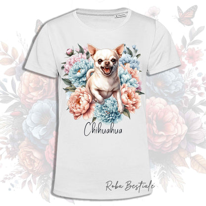 T-Shirt PEONY - CHIHUAHUA a Pelo Corto Crema - Bianca o Beige, Uomo o Donna, dalla XS alla 5XL