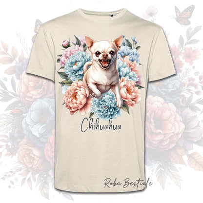 T-Shirt PEONY - CHIHUAHUA a Pelo Corto Crema - Bianca o Beige, Uomo o Donna, dalla XS alla 5XL