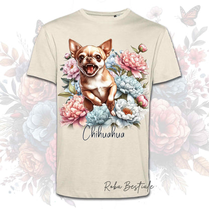 T-Shirt PEONY - CHIHUAHUA a Pelo Corto Fulvo - Bianca o Beige, Uomo o Donna, dalla XS alla 5XL