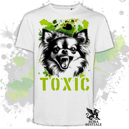T-Shirt TOXIC - CHIHUAHUA a Pelo Lungo - Uomo o Donna - Bianca, Beige o Nera, dalla XS alla 5XL