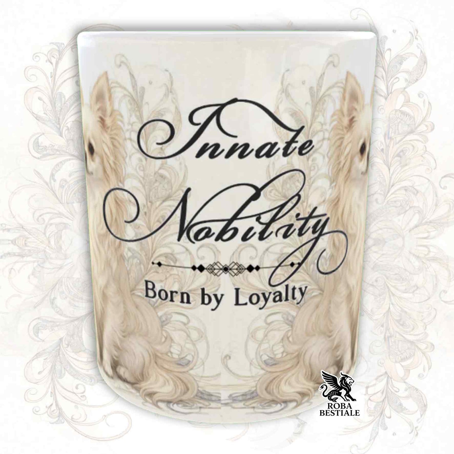 Mug NOBILITY - Long-haired Cream CHIHUAHUA - GOLD Handle - 330 ml - Ceramic
