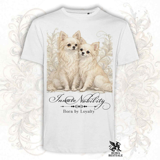 T-Shirt NOBILITY - CHIHUAHUA a Pelo Lungo Crema - Bianca o Beige, da Uomo o da Donna - dalla XS alla 5XL