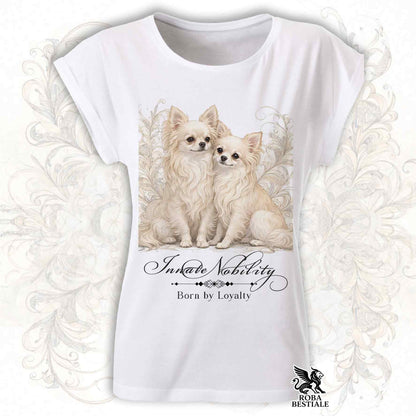 T-Shirt NOBILITY - CHIHUAHUA a Pelo Lungo Crema - Fashion Cut - Bianca, da Donna - dalla XS alla 5XL