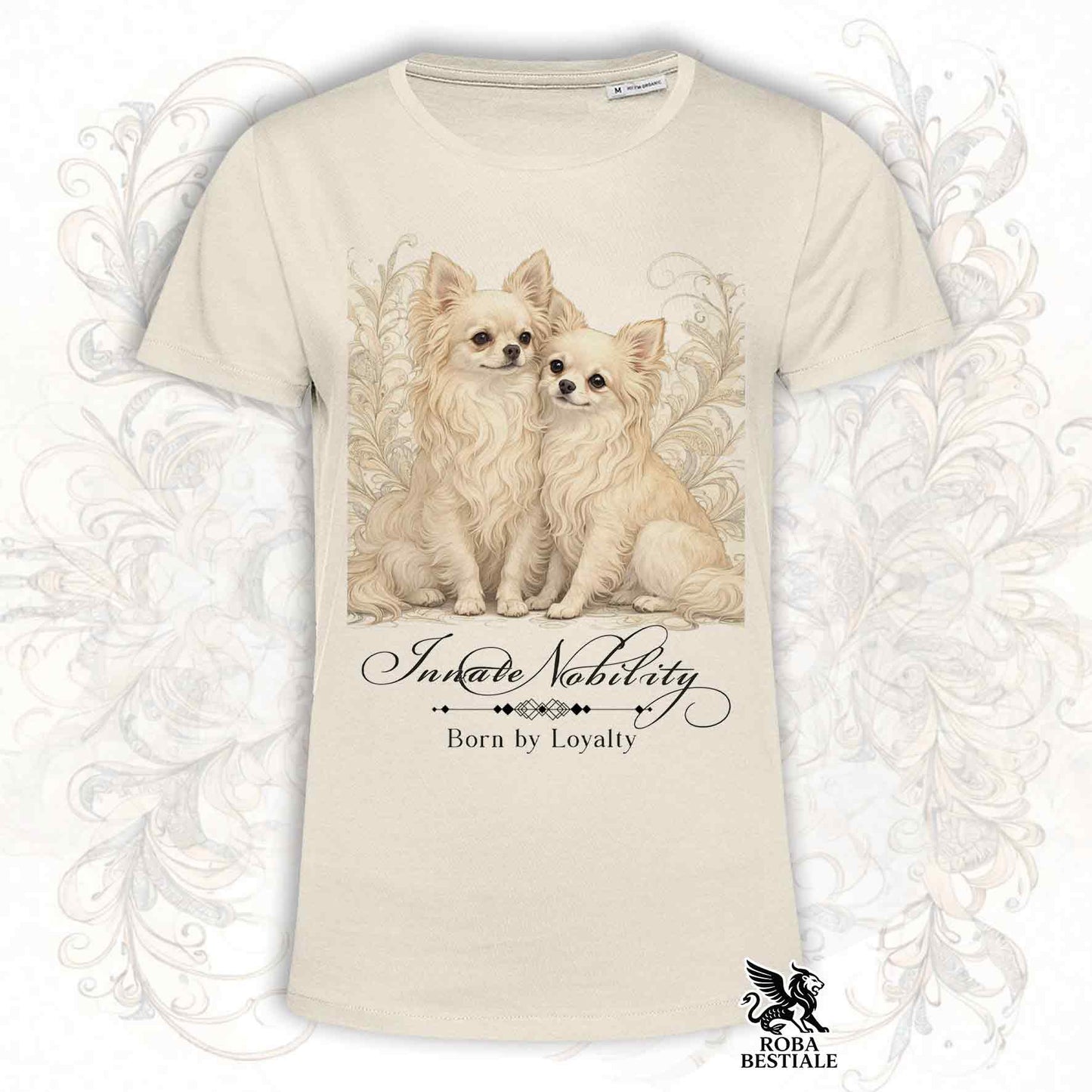 T-Shirt NOBILITY - CHIHUAHUA a Pelo Lungo Crema - Bianca o Beige, da Uomo o da Donna - dalla XS alla 5XL