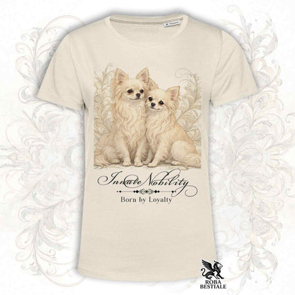 T-Shirt NOBILITY - CHIHUAHUA a Pelo Lungo Crema - Bianca o Beige, da Uomo o da Donna - dalla XS alla 5XL
