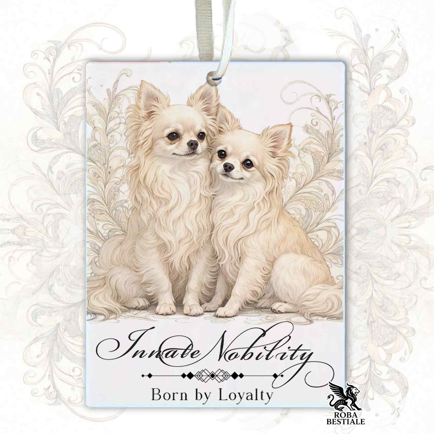Profumatore NOBILITY - CHIHUAHUA a Pelo Lungo Crema - In Feltro, con cordino - 7,5 x 10 cm