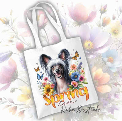 Tote Bag CHINESE CRESTED DOG Hairless Gris - Collection Spring Love