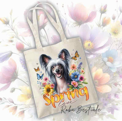 Tote Bag CHINESE CRESTED DOG Hairless Gris - Collection Spring Love