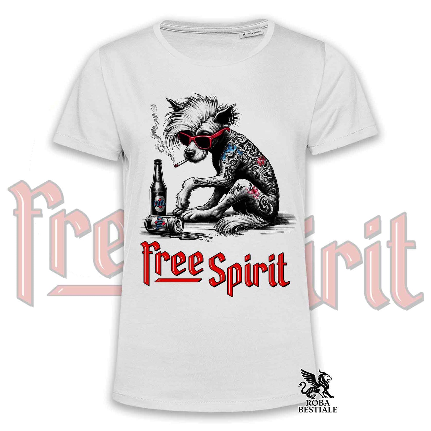 T-shirt FREE SPIRIT - CHIEN CHINOIS À CRÊTE Nu - Blanc ou Beige, Homme ou Femme - du XS au 5XL