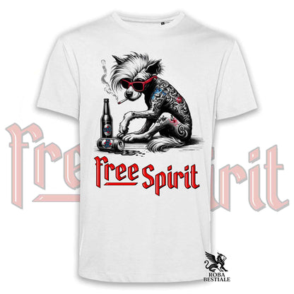 T-shirt FREE SPIRIT - CHIEN CHINOIS À CRÊTE Nu - Blanc ou Beige, Homme ou Femme - du XS au 5XL