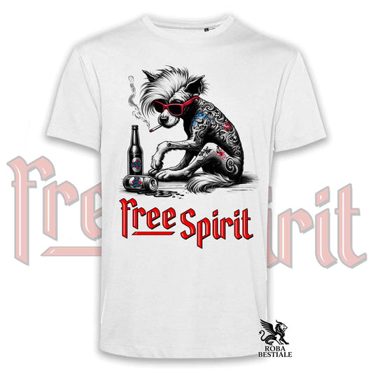 T-Shirt FREE SPIRIT - CHINESE CRESTED DOG Hairless - Bianca o Beige, da Uomo o da Donna - dalla XS alla 5XL