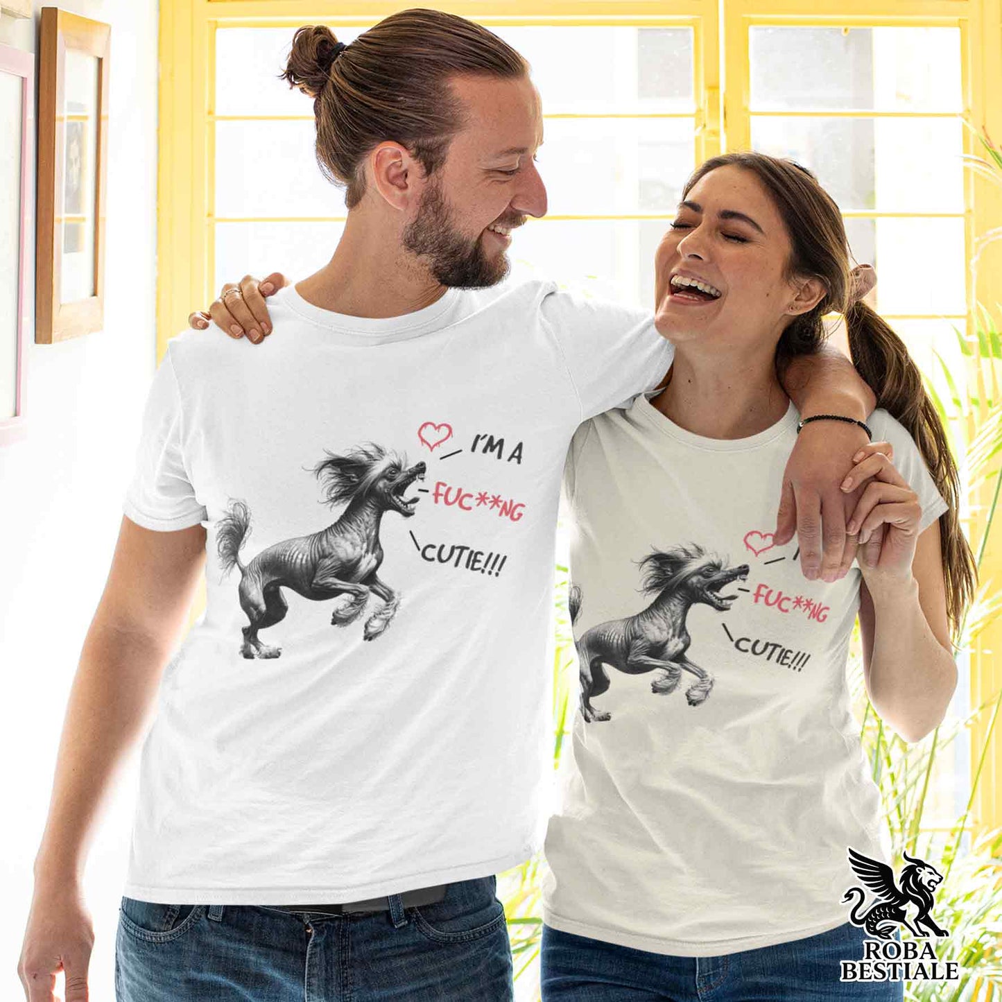 CUTIE T-Shirt - CHINESE CRESTED DOG Hairless - White or Beige, for Men or Women - from XS to 5XL