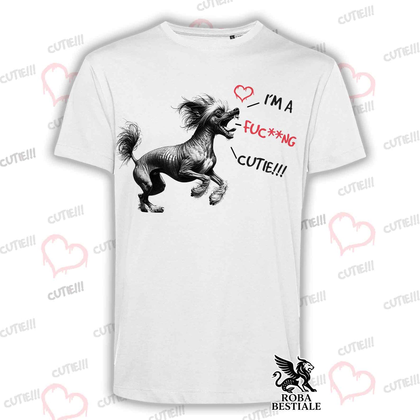 CUTIE T-Shirt - CHINESE CRESTED DOG Hairless - White or Beige, for Men or Women - from XS to 5XL