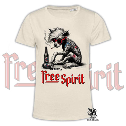 T-shirt FREE SPIRIT - CHIEN CHINOIS À CRÊTE Nu - Blanc ou Beige, Homme ou Femme - du XS au 5XL