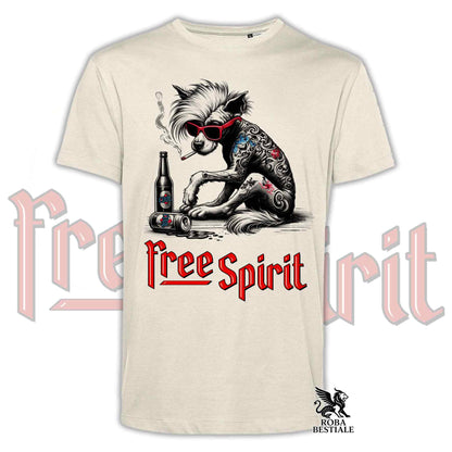 T-shirt FREE SPIRIT - CHIEN CHINOIS À CRÊTE Nu - Blanc ou Beige, Homme ou Femme - du XS au 5XL