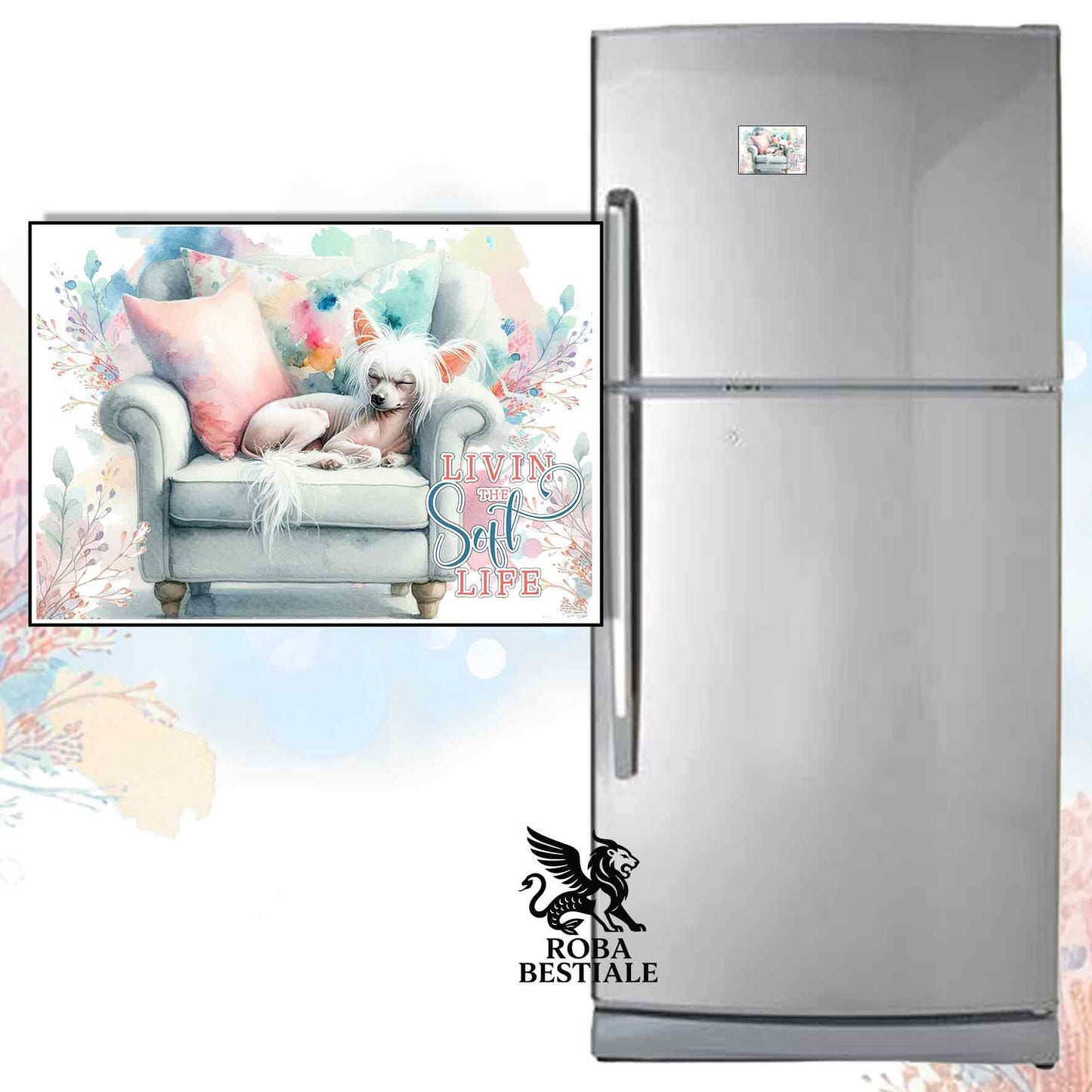 Calamita SOFT LIFE - CHINESE CRESTED DOG Hairless Bianco - in MDF - 7x5 cm