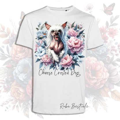 T-Shirt PEONY - CHINESE CRESTED DOG Hairless Bianco - Bianca o Beige, Uomo o Donna, dalla XS alla 5XL