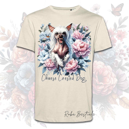 T-Shirt PEONY - CHINESE CRESTED DOG Hairless Bianco - Bianca o Beige, Uomo o Donna, dalla XS alla 5XL