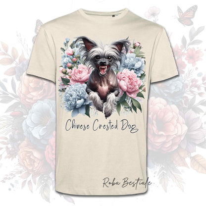 T-Shirt PEONY - CHINESE CRESTED DOG Hairless Grigio - Bianca o Beige, Uomo o Donna, dalla XS alla 5XL