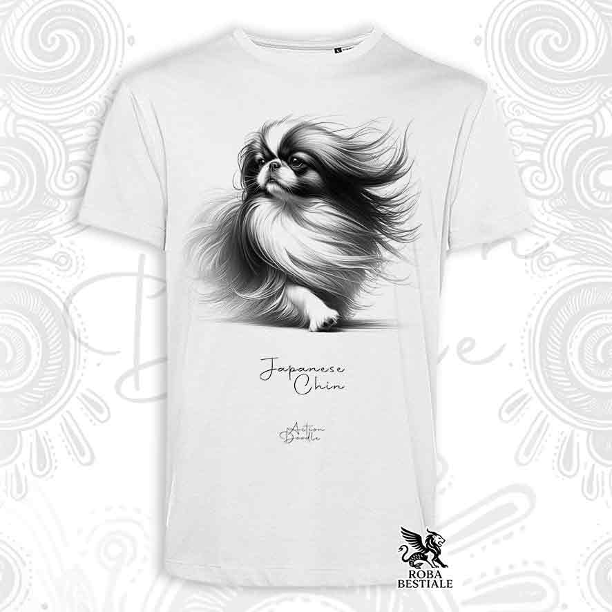 T-Shirt ACTION DOODLE - CHIN GIAPPONESE - Bianca o Beige, da Uomo o da Donna - dalla XS alla 5XL
