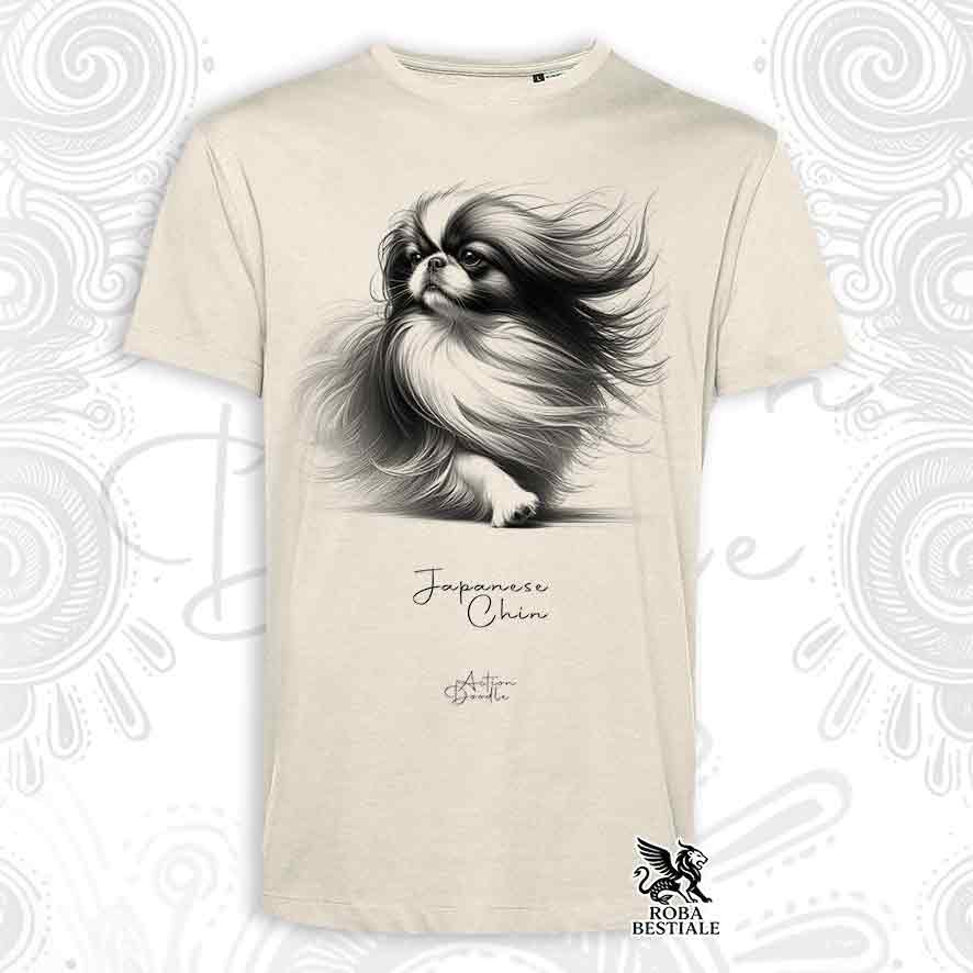 T-Shirt ACTION DOODLE - CHIN GIAPPONESE - Bianca o Beige, da Uomo o da Donna - dalla XS alla 5XL