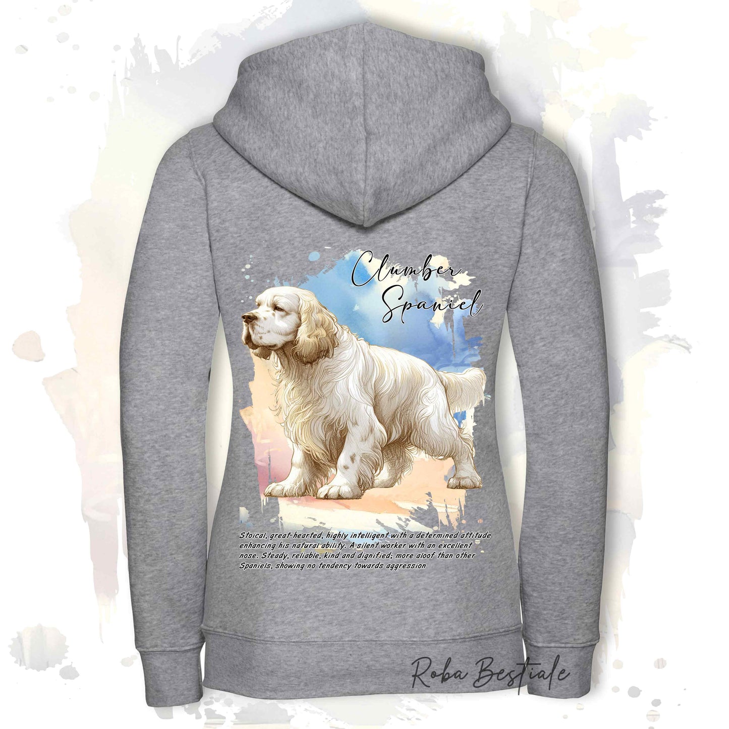 Felpa BEHAVIOR - CLUMBER SPANIEL - Con Cerniera - Uomo o Donna - Grigia o Bianca - dalla XS alla 3XL