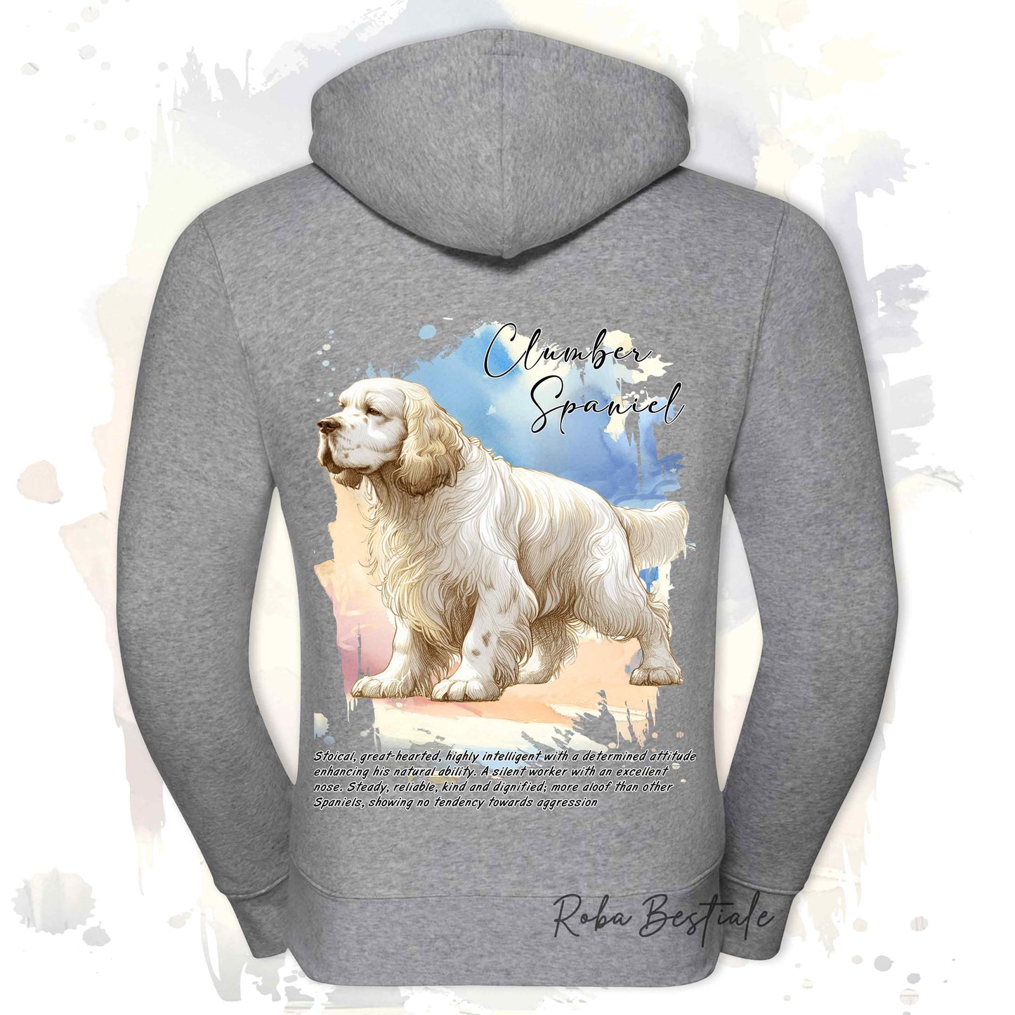 Felpa BEHAVIOR - CLUMBER SPANIEL - Con Cerniera - Uomo o Donna - Grigia o Bianca - dalla XS alla 3XL