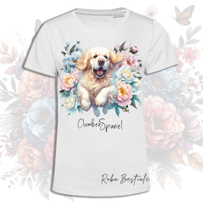 T-Shirt PEONY - CLUMBER SPANIEL - Bianca o Beige, Uomo o Donna, dalla XS alla 5XL