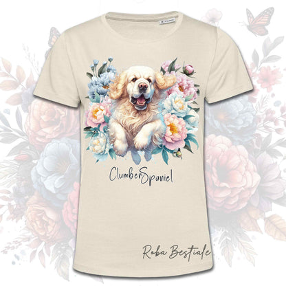 T-Shirt PEONY - CLUMBER SPANIEL - Bianca o Beige, Uomo o Donna, dalla XS alla 5XL