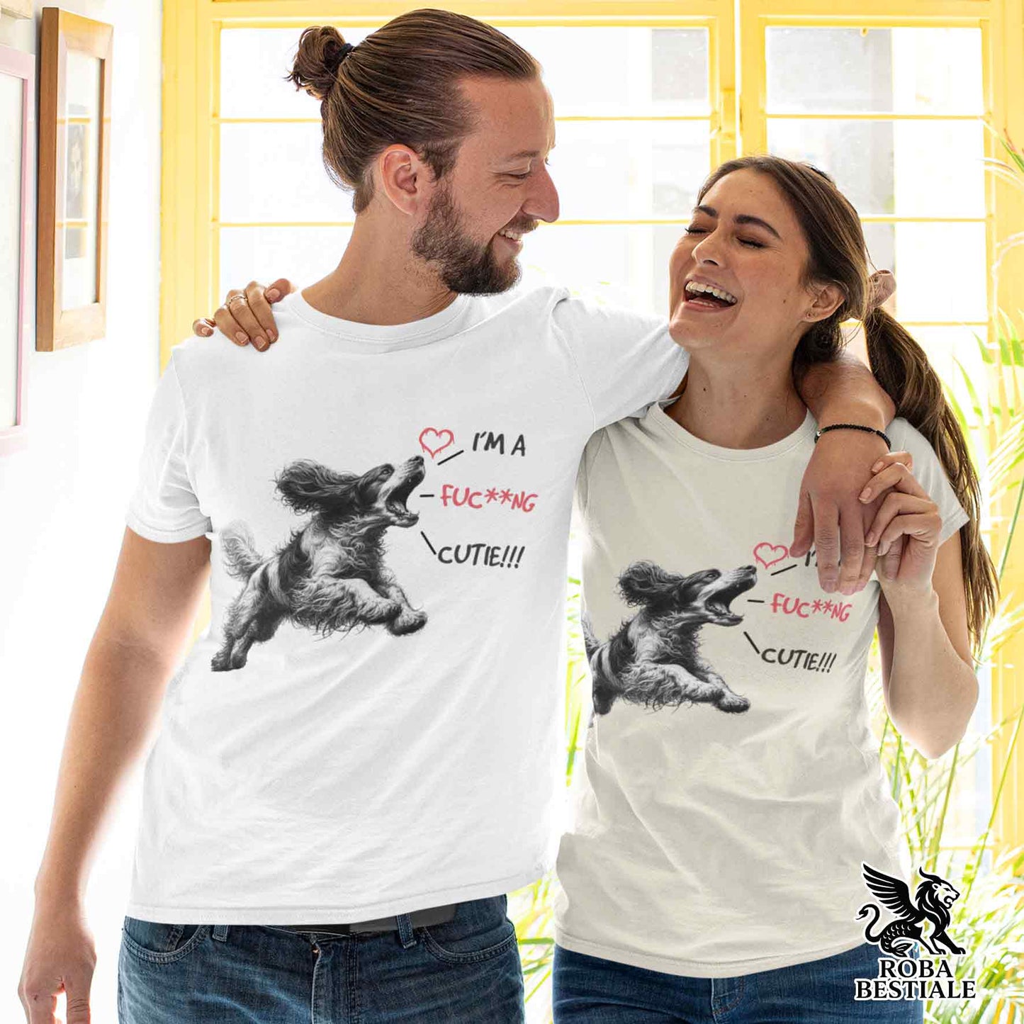 T-Shirt CUTIE - COCKER SPANIEL INGLESE - Bianca o Beige, da Uomo o da Donna - dalla XS alla 5XL
